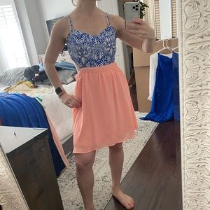 Peach and blue cutout dress